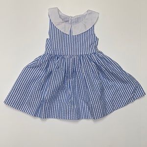 Blue and white seersucker sleeveless dress